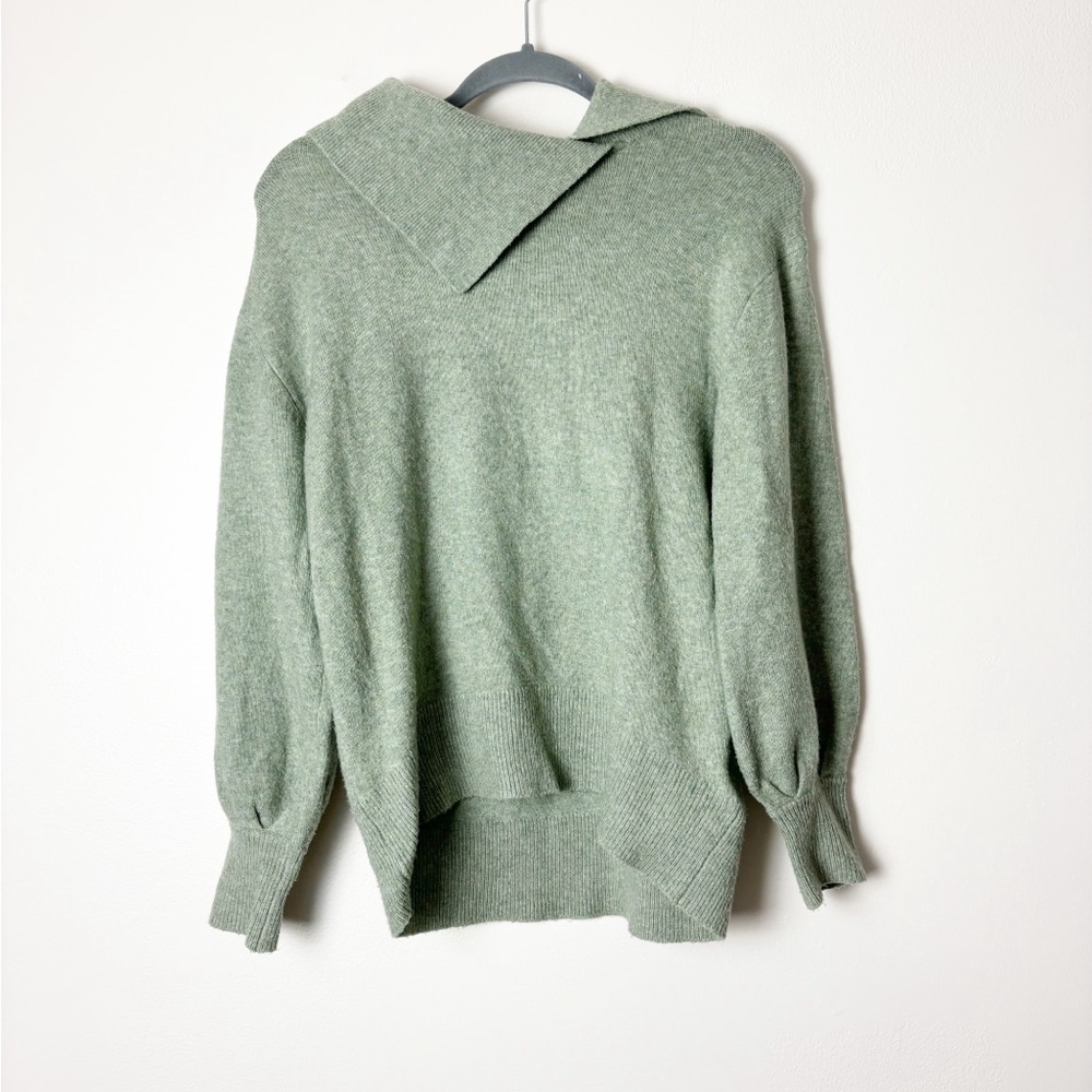 MONSOON • Women’s Sage Green Asymmetrical Popover Collar Sweater Size Small